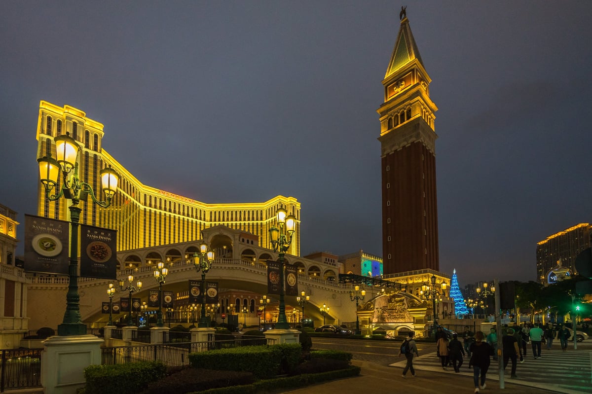 Night view of Venetian hotel and casino in Macau
