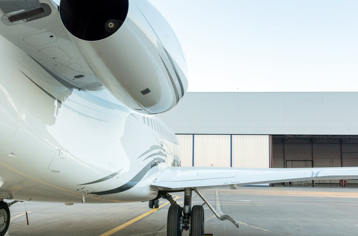 Luxurious business jet plane on airport apron