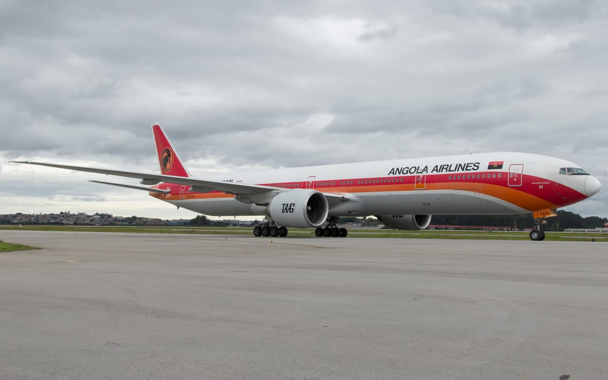 Boeing 777-300 of TAAG Angola Airlines at GRU Airport, Guarulhos, Sao Paulo, Brasil - 2018