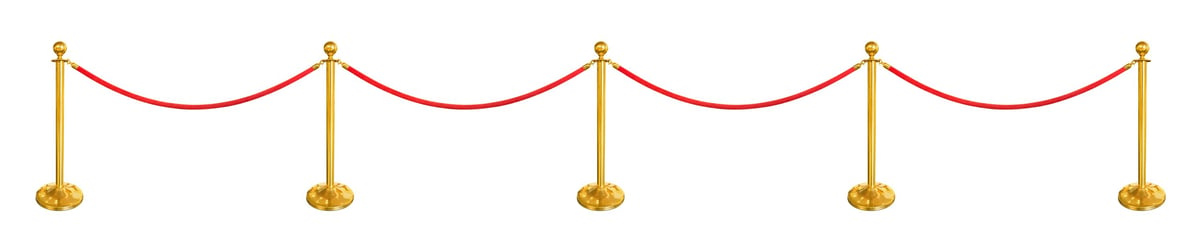 Red velvet rope barrier isolated on white background