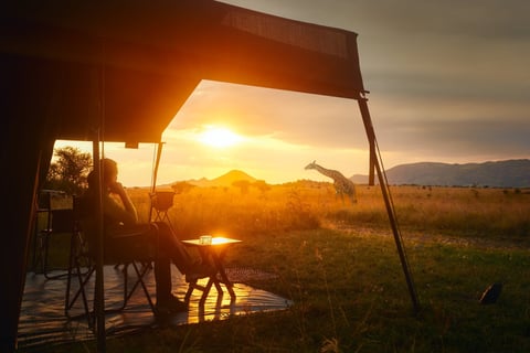Luxury safari tent sunset Serengeti