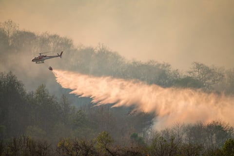 Helicopter in flight with dramatic scene