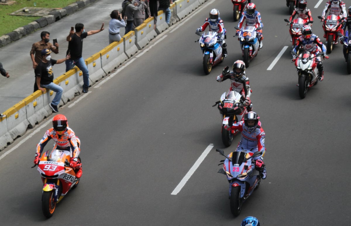 MotoGP racers parade at West Freedom Street area, Central Jakarta