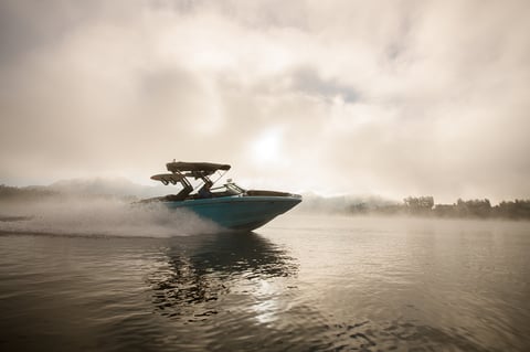 Modern blue motorboat
