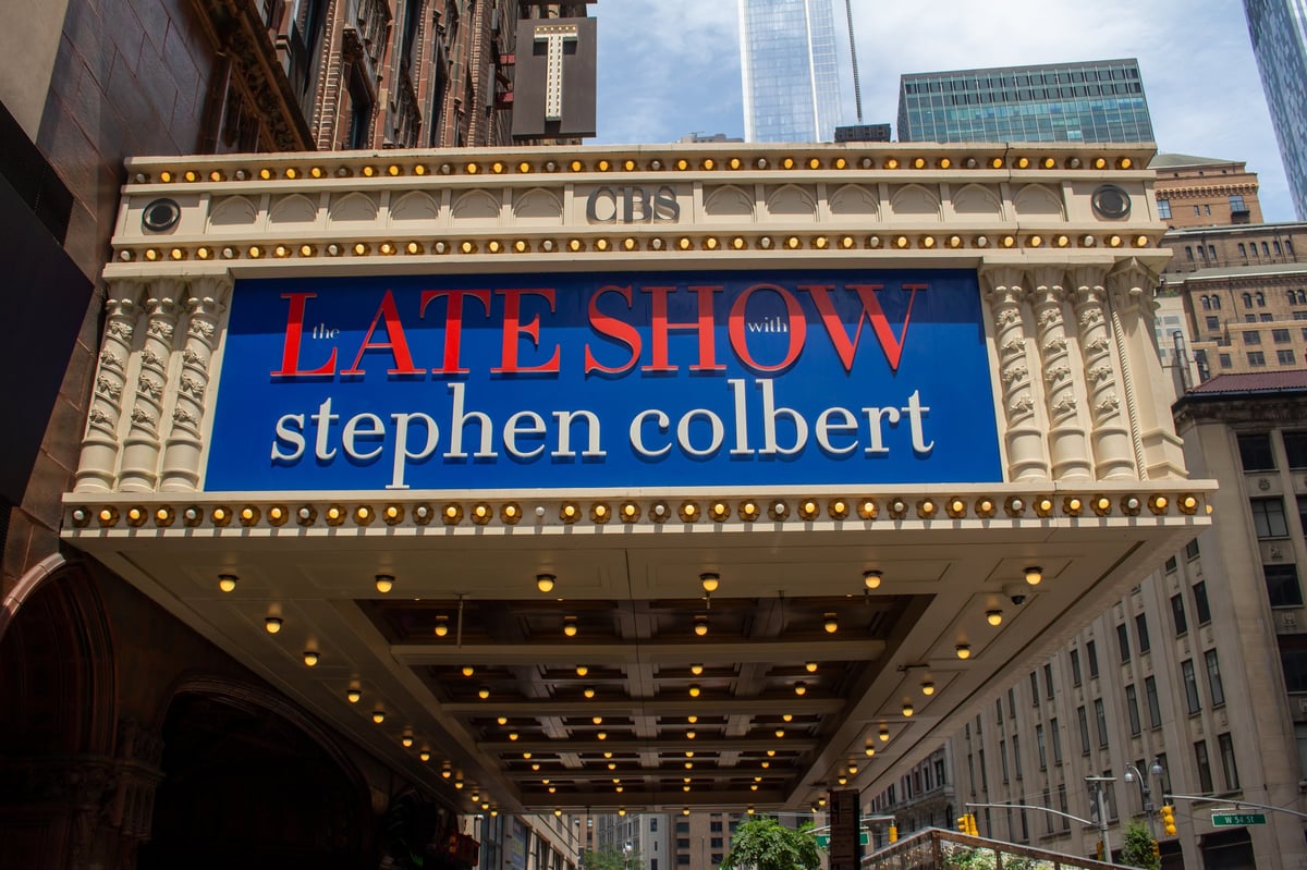 Ed Sullivan Theater marquee on Broadway in Manhattan, New York City