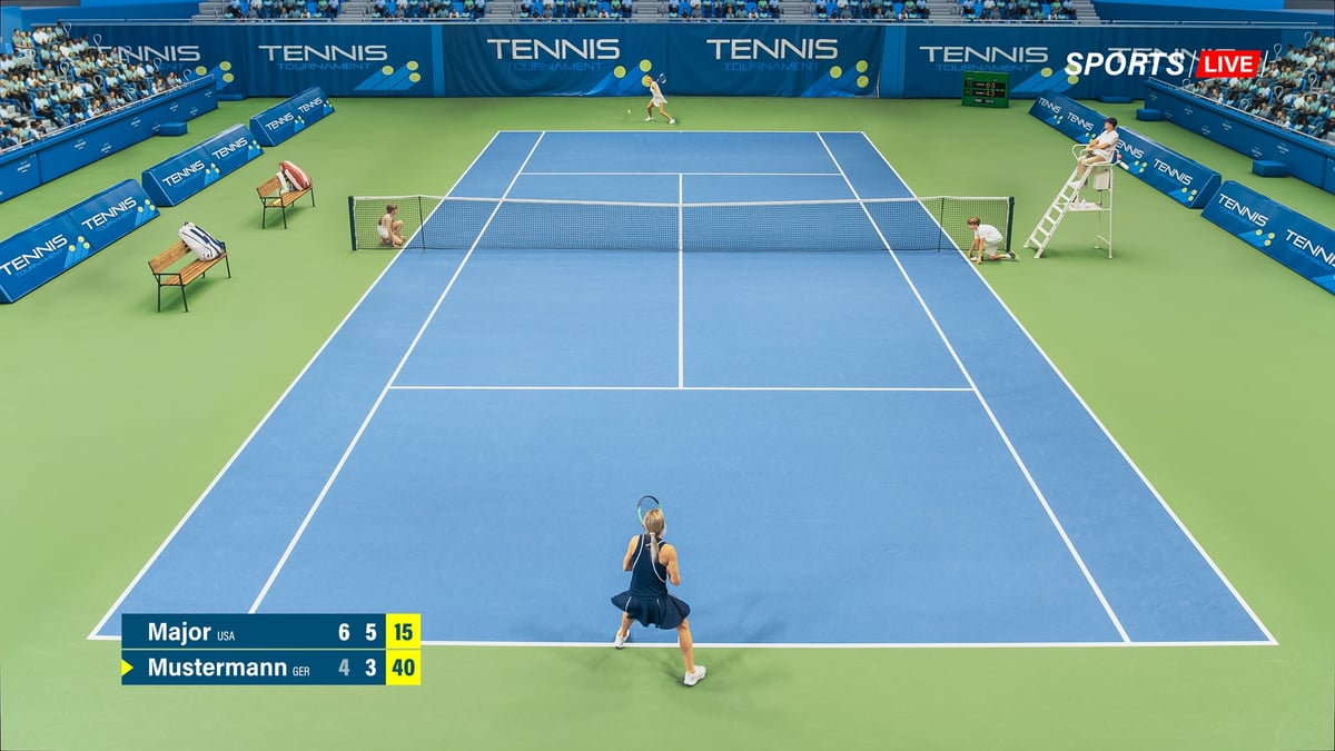 Tennis championship match broadcast with professional athletes competing in world sports tournament