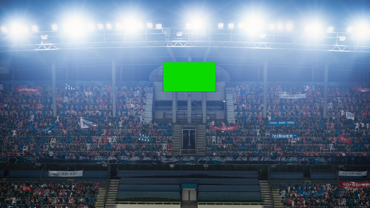 Stadium championship match with dramatic lighting