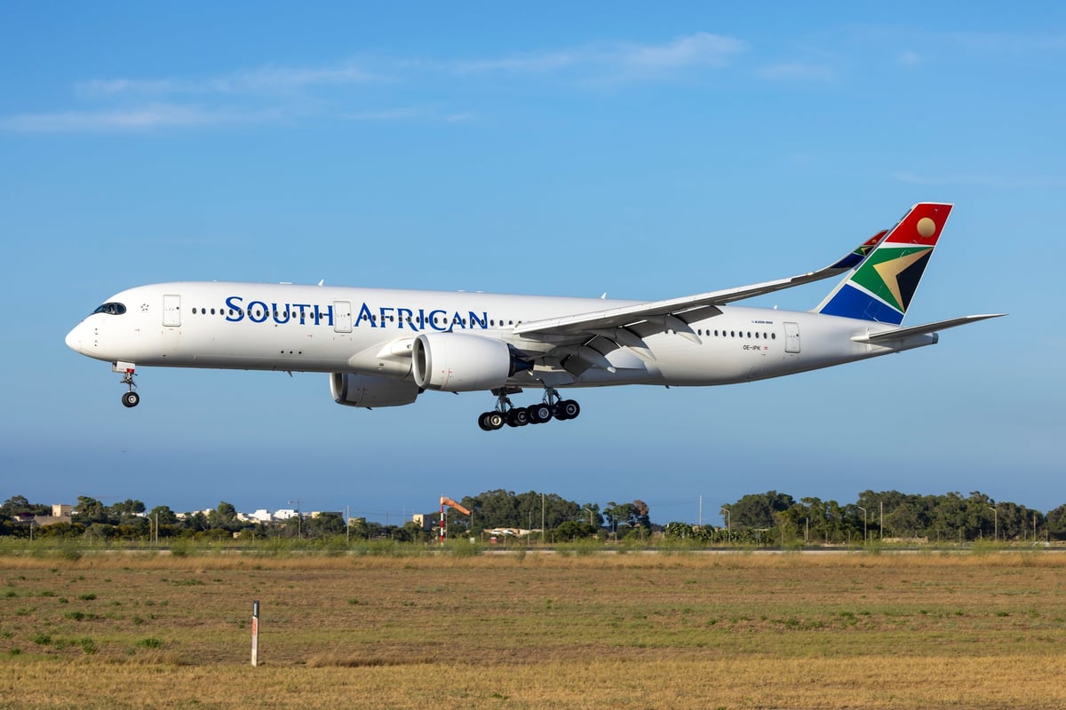 Luqa, Malta - July 4, 2023: South African Airways Airbus A350-941 (Reg: OE-IPK, Ex ZS-SDC) taken out of storage, to join Lufthansa soon.