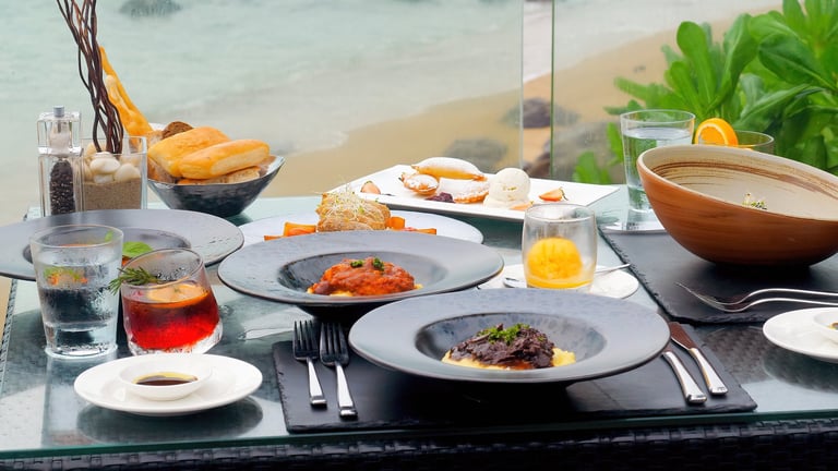 Romantic beachfront dinner for two at a luxury restaurant with stunning sea view