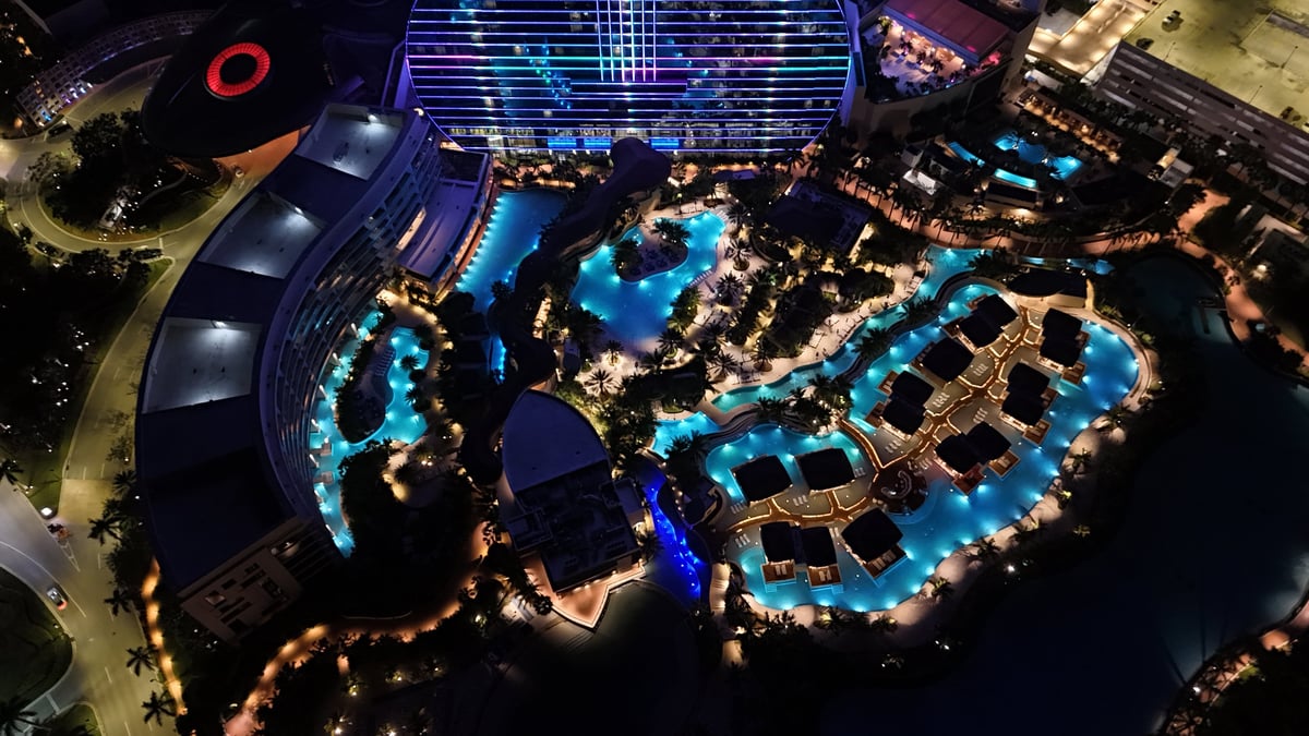 The Hard Rock guitar-shaped hotel tower, 36-storey building with guitar faces and necks