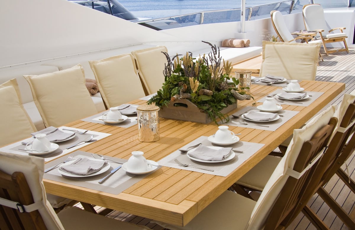 Served table on yacht deck