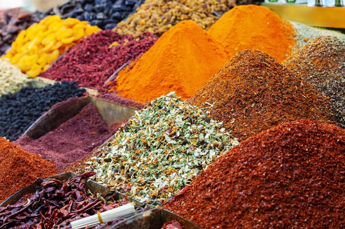 Multicolor spices sold at a bazaar in Istanbul, Turkey