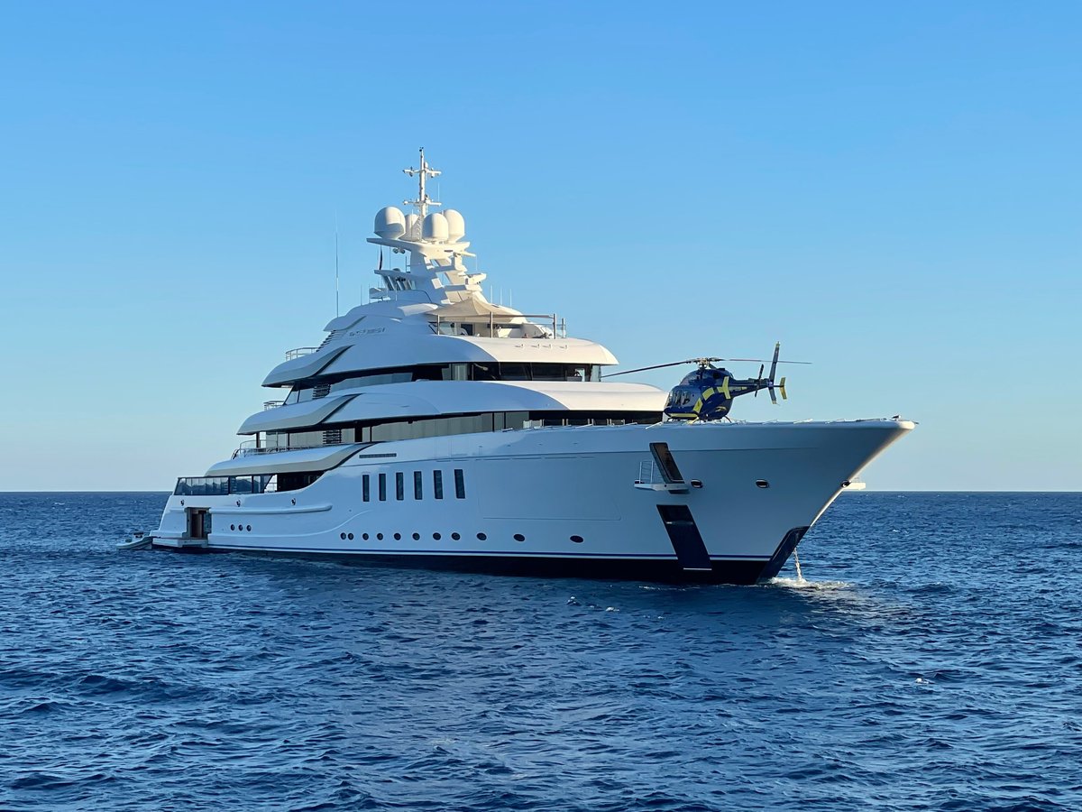 Helicopter on luxury yacht in Mediterranean