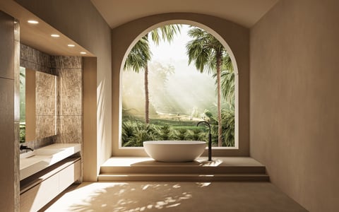 Tropical jungle villa with lush greenery and serene atmosphere