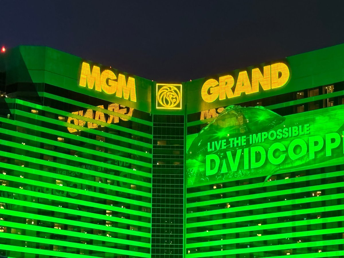 MGM Grand hotel and casino building exterior at night in Las Vegas