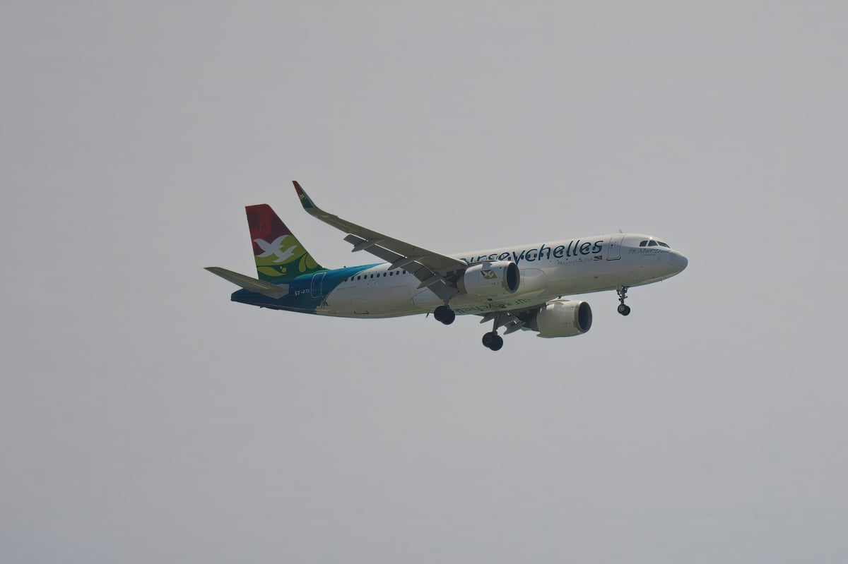 Mahe, Seychelles,13.06.2024, Air Seychelles flight landing to the international airport