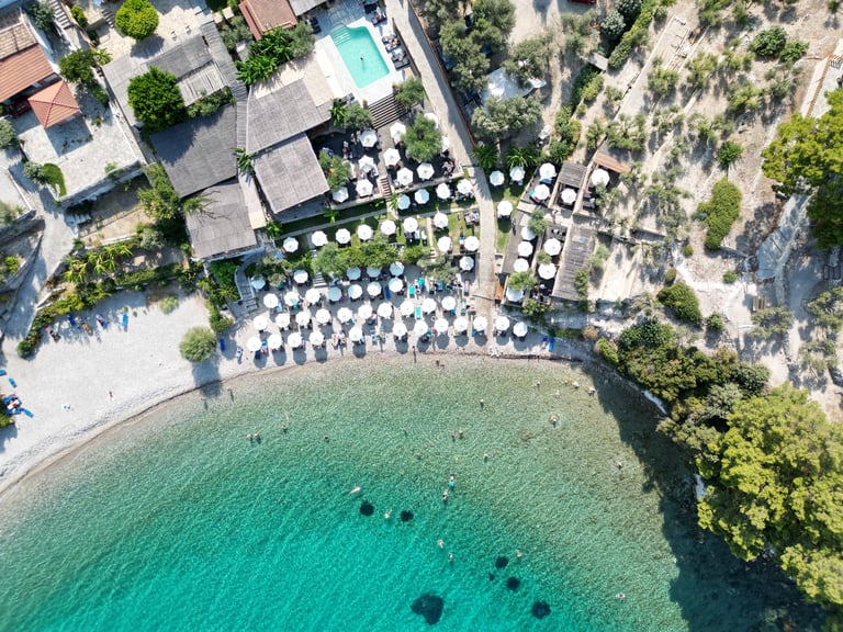 Summer beach club from aerial look