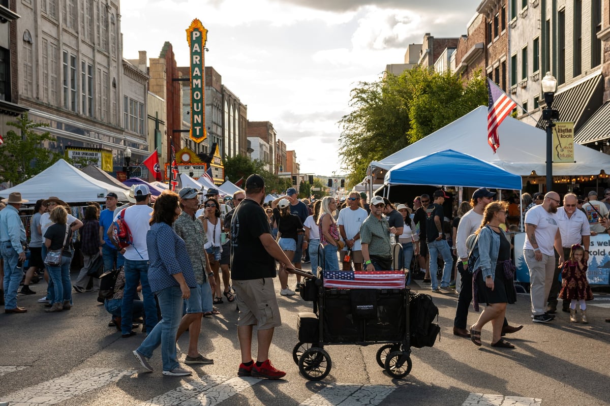View down State Street showing the crowd at the 2024 Bristol Rhythm and Roots Reunion Music Festival