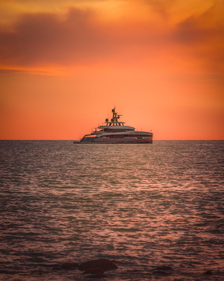 Sailing at sunset on Mediterranean waters
