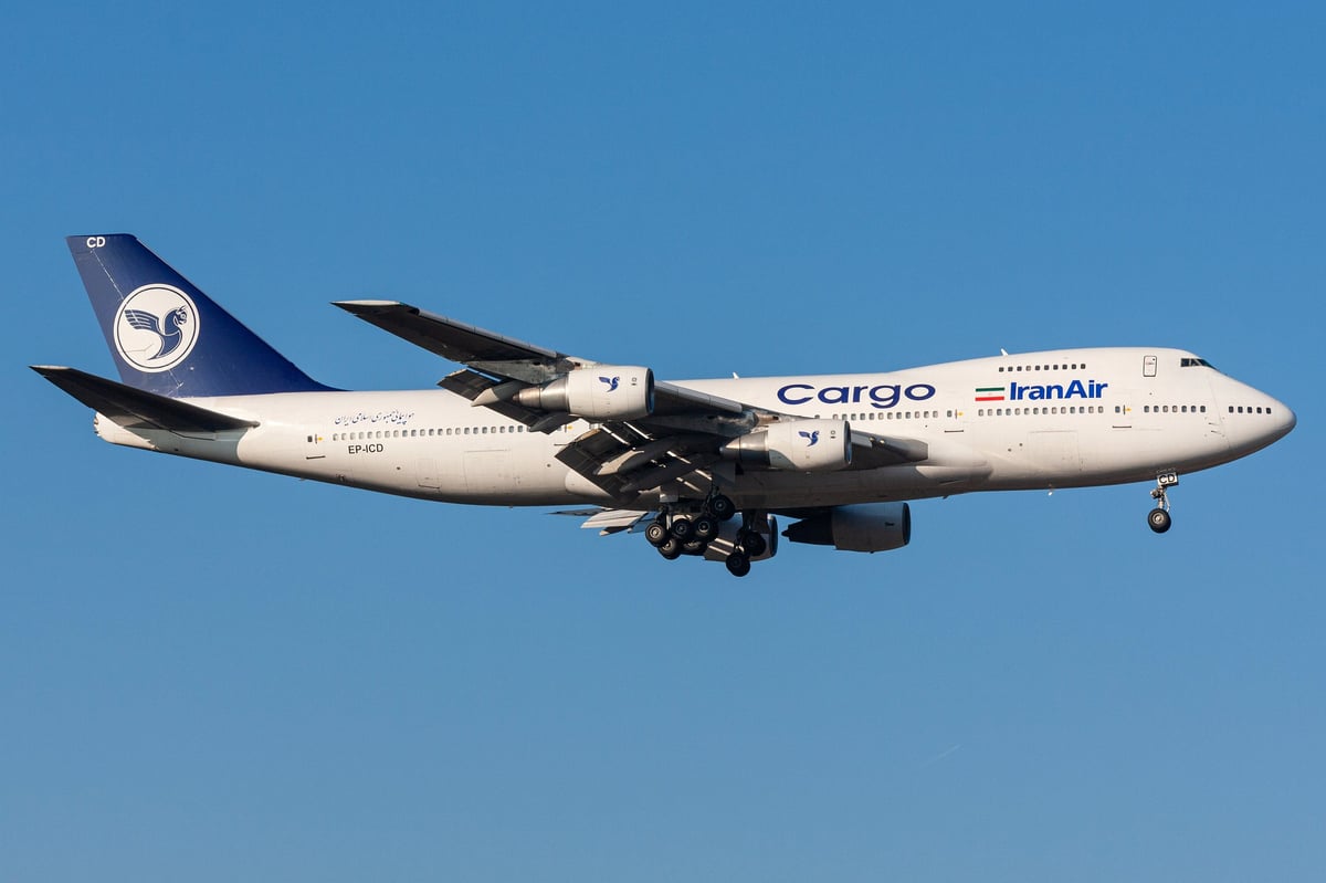 Frankfurt am Main, Germany - December 29, 2008: Iran Air Cargo Boeing 747-200 with registration EP-ICD on final for Frankfurt Airport