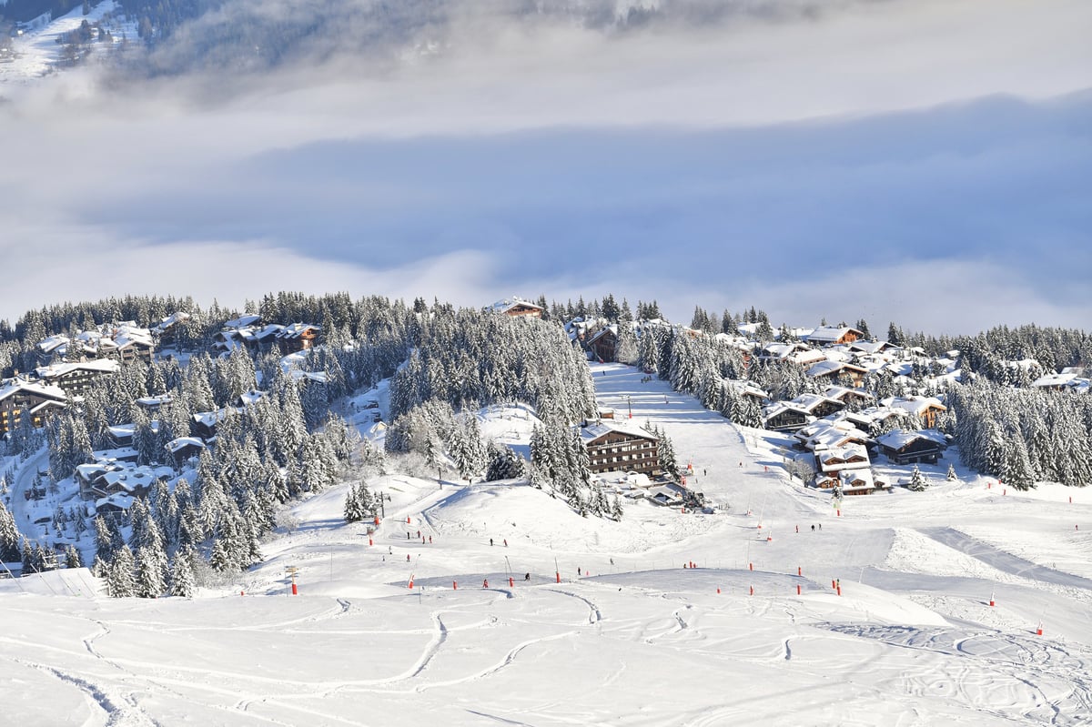 Aerial view of Verbier ski resort in winter