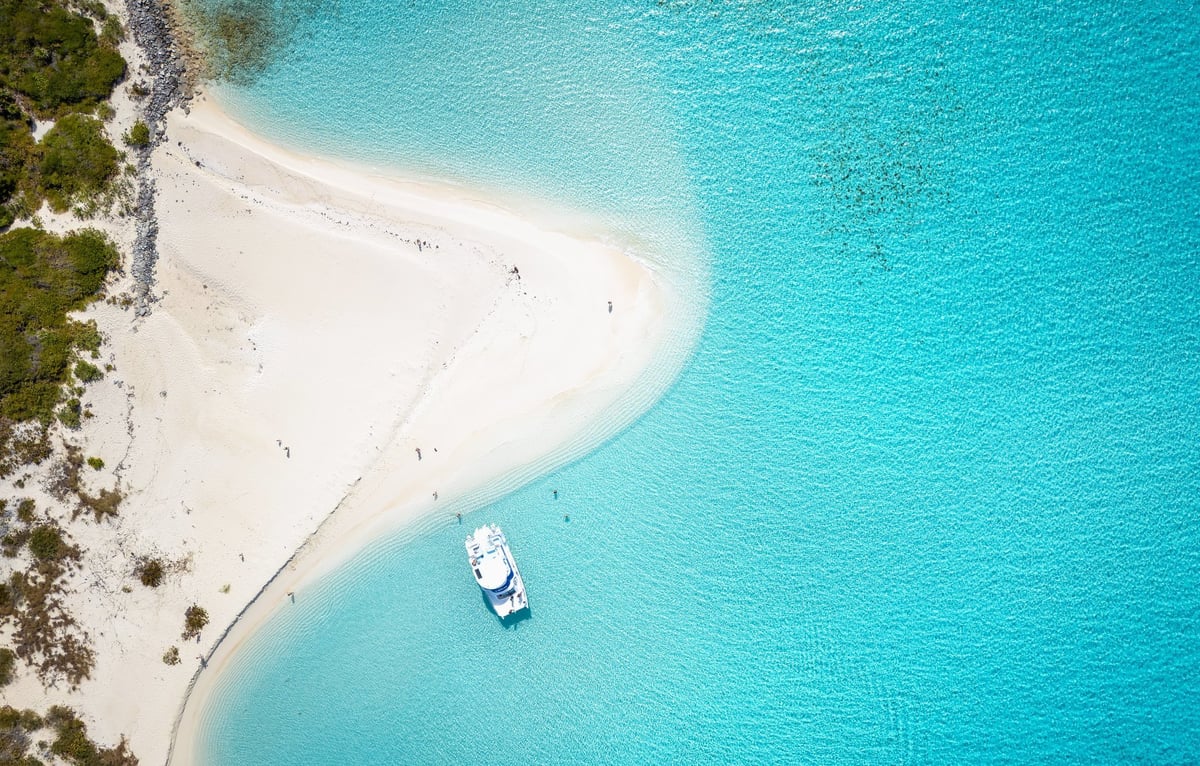 Aerial view of beautiful beaches with turquoise ocean in Bahamas