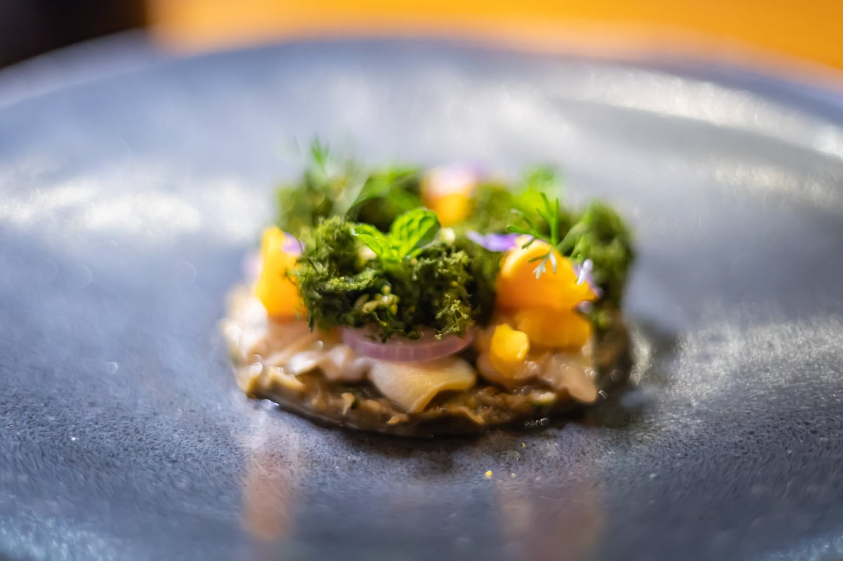 Beautiful and tasty food on a plate, exquisite dish, creative restaurant meal concept