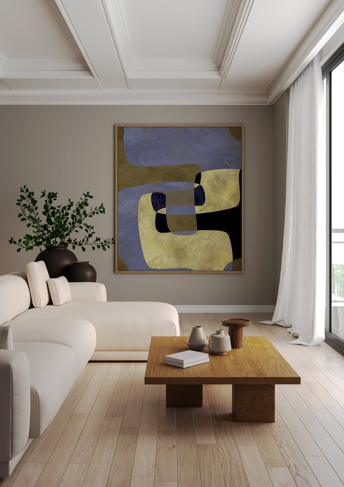 Large luxury modern bright interiors Living room mockup