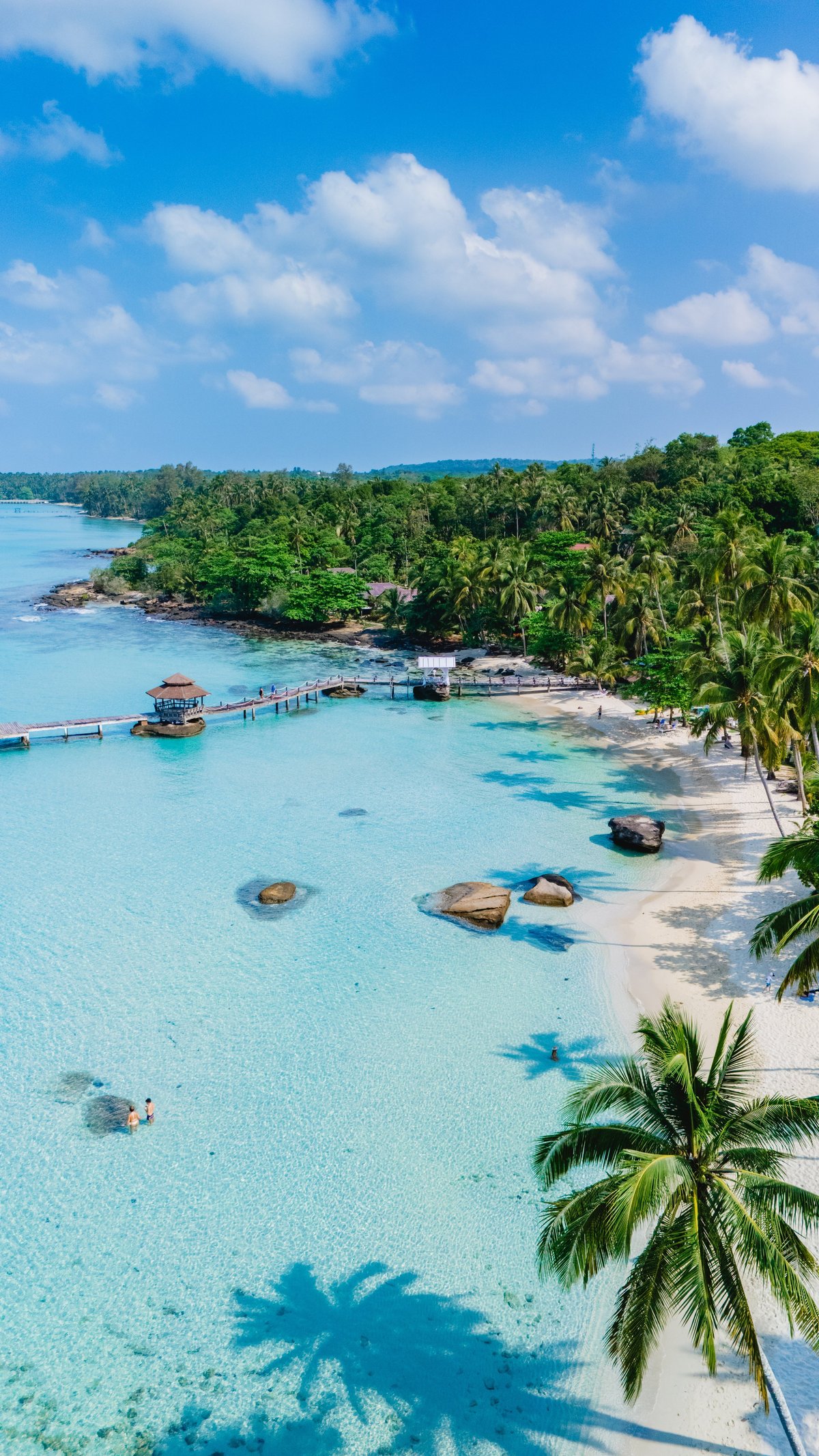 Crystal clear waters white sandy beach Thailand tropical island aerial view
