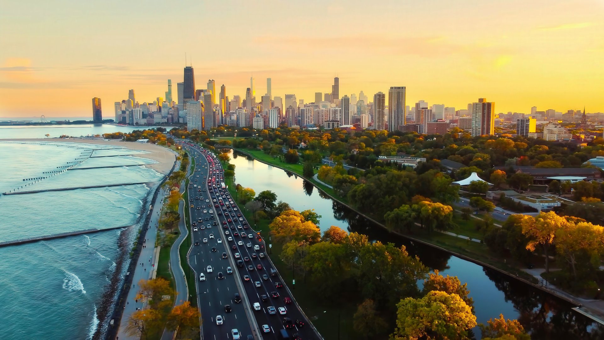 Melbourne skyline with Yarra River at sunset, luxury cityscape view