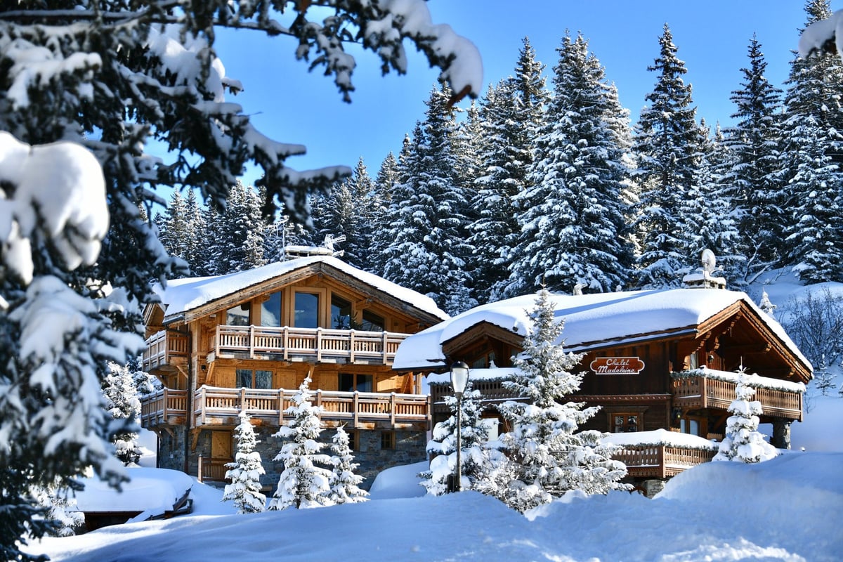 Amazing luxury wooden Chalets on the slopes of famous Courchevel ski resort by winter, Courchevel, Rhône alps, French alps, France on January 03, 2025
