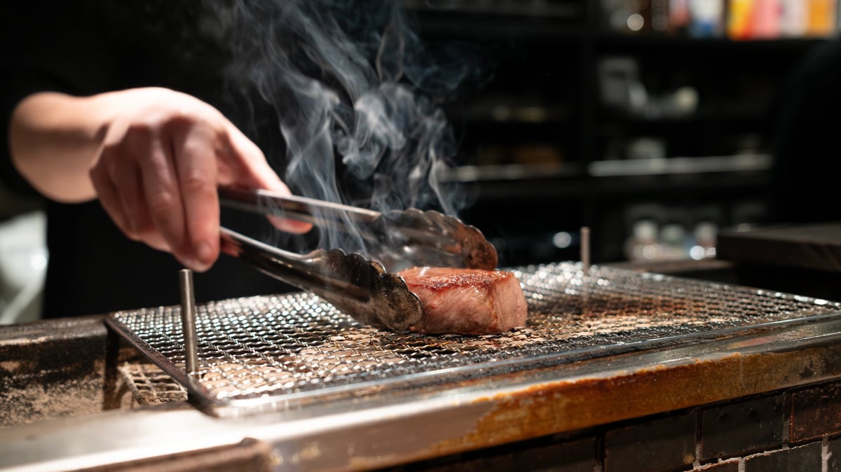 deep grilled the japanese Wagyu in kitchen at Japan