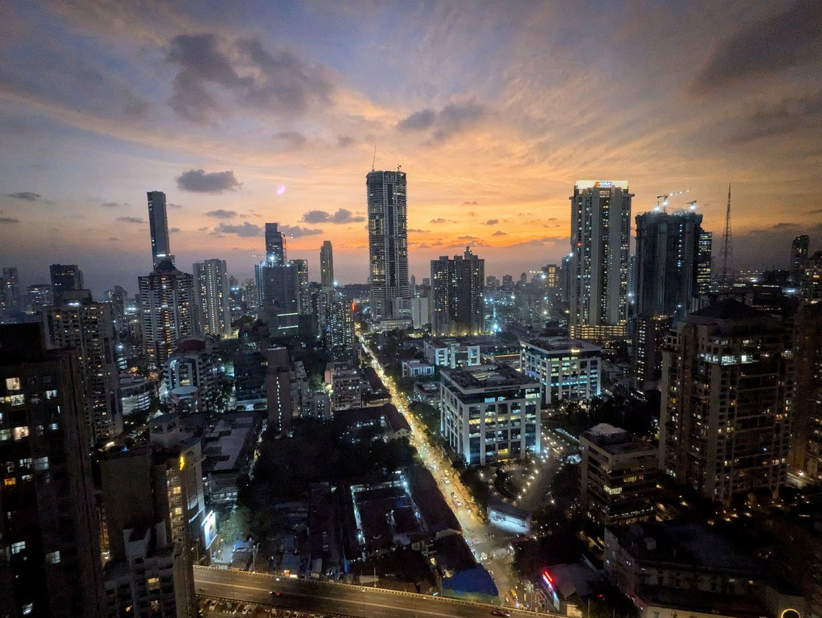 High rise views of city at twilight