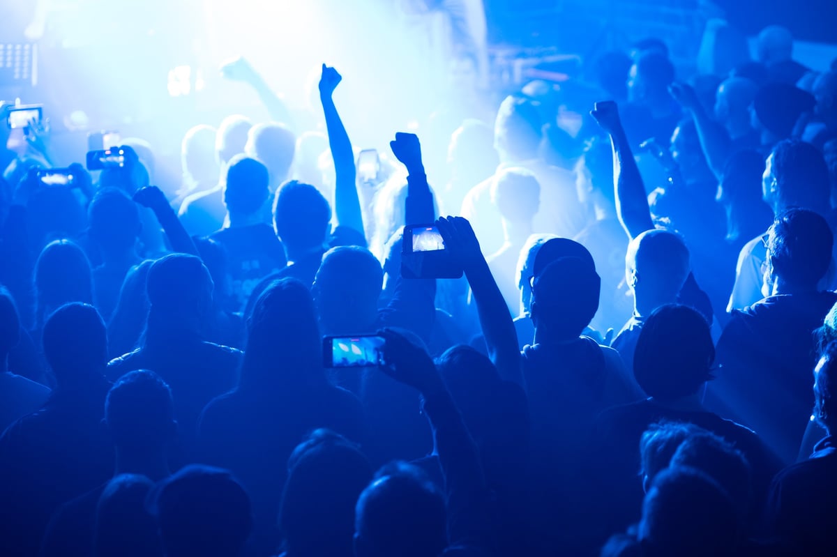 Crowd of people in front of the stage during the concert