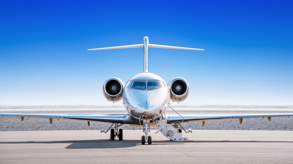 Private jet at an Italian airport ready for a Mediterranean island getaway