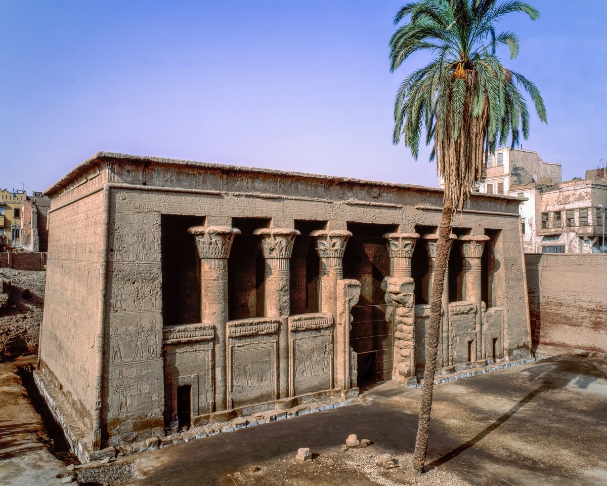 The Temple of Khnum in Esna with lotus-leaf capitals standing on the west bank of the Nile