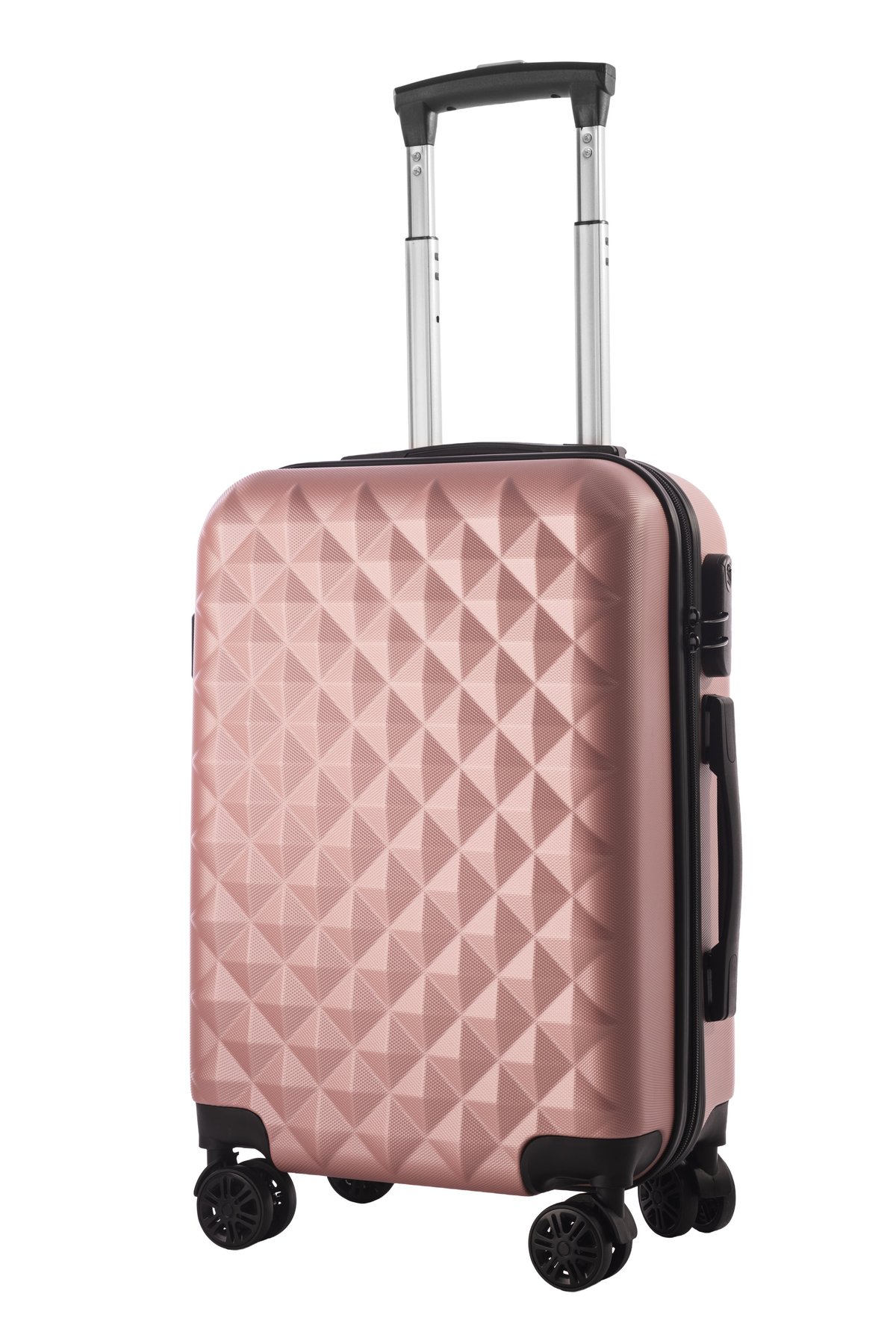 Modern pink luxury travel suitcase with textured design