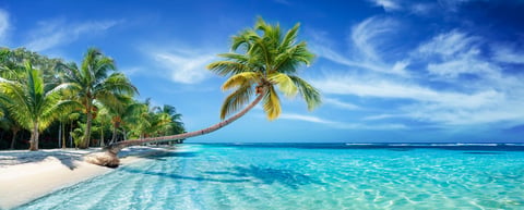 Bahamas tropical beach with overwater villas