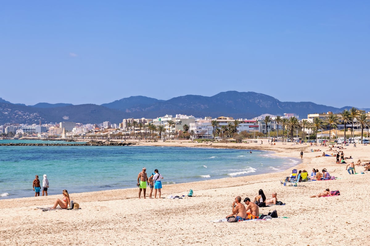 Sandy beach by the Mediterranean Sea with turquoise water