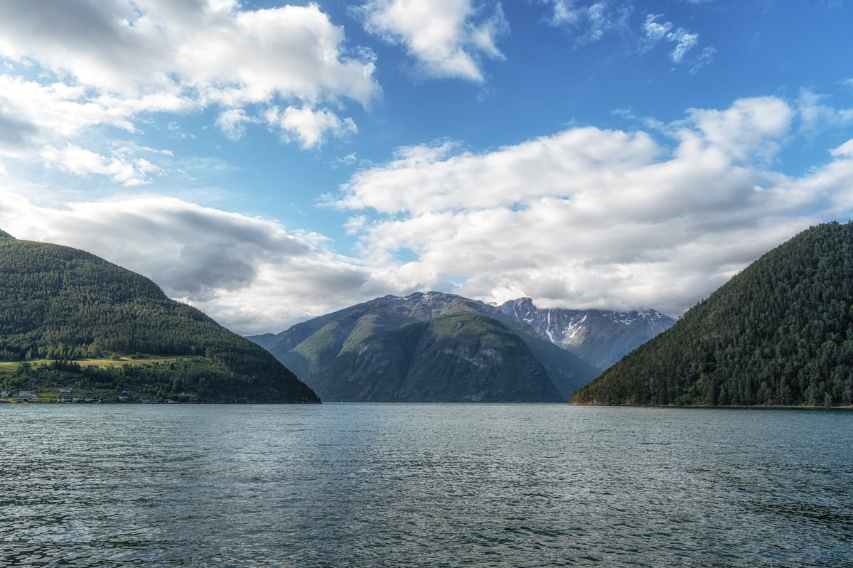 Sogndalsfjorden in Norway with dramatic mountains and water