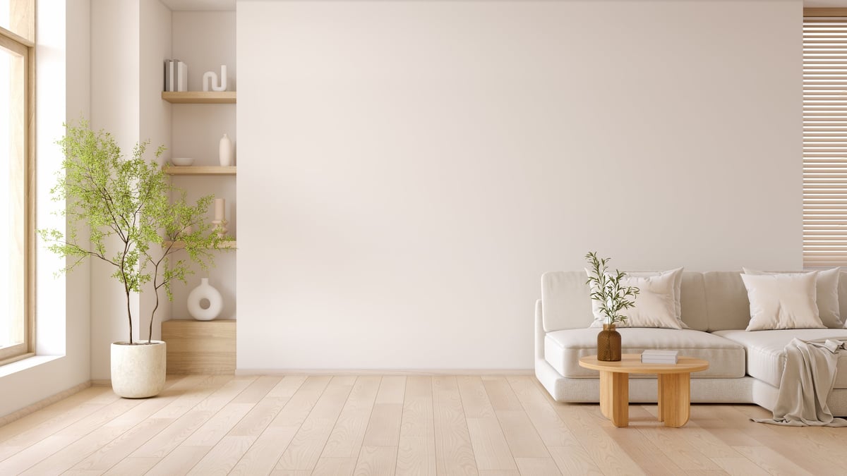 Minimal living room with modern sofa and coffee table 3d render
