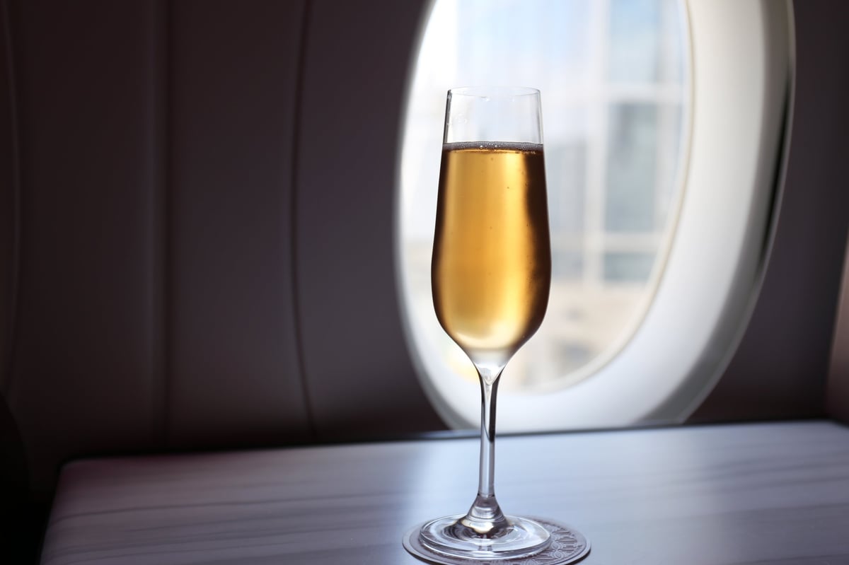 Champagne service in business class for overseas travel