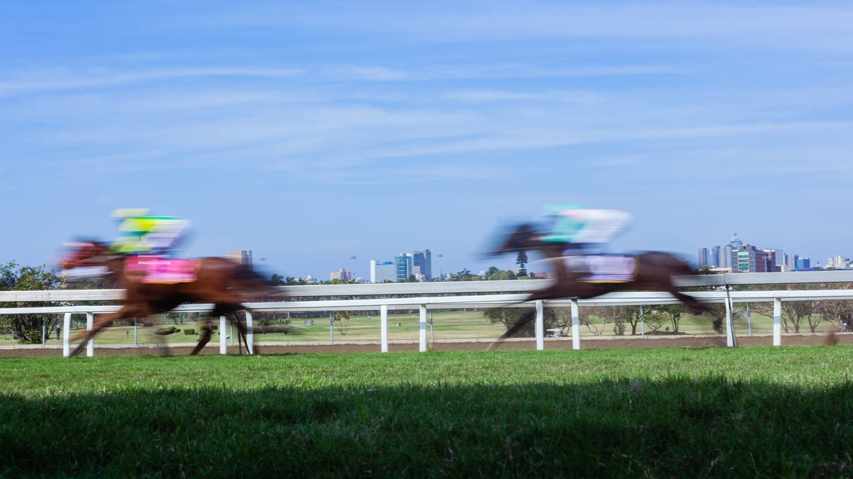 Horses riders racing running motion speed blur grass track