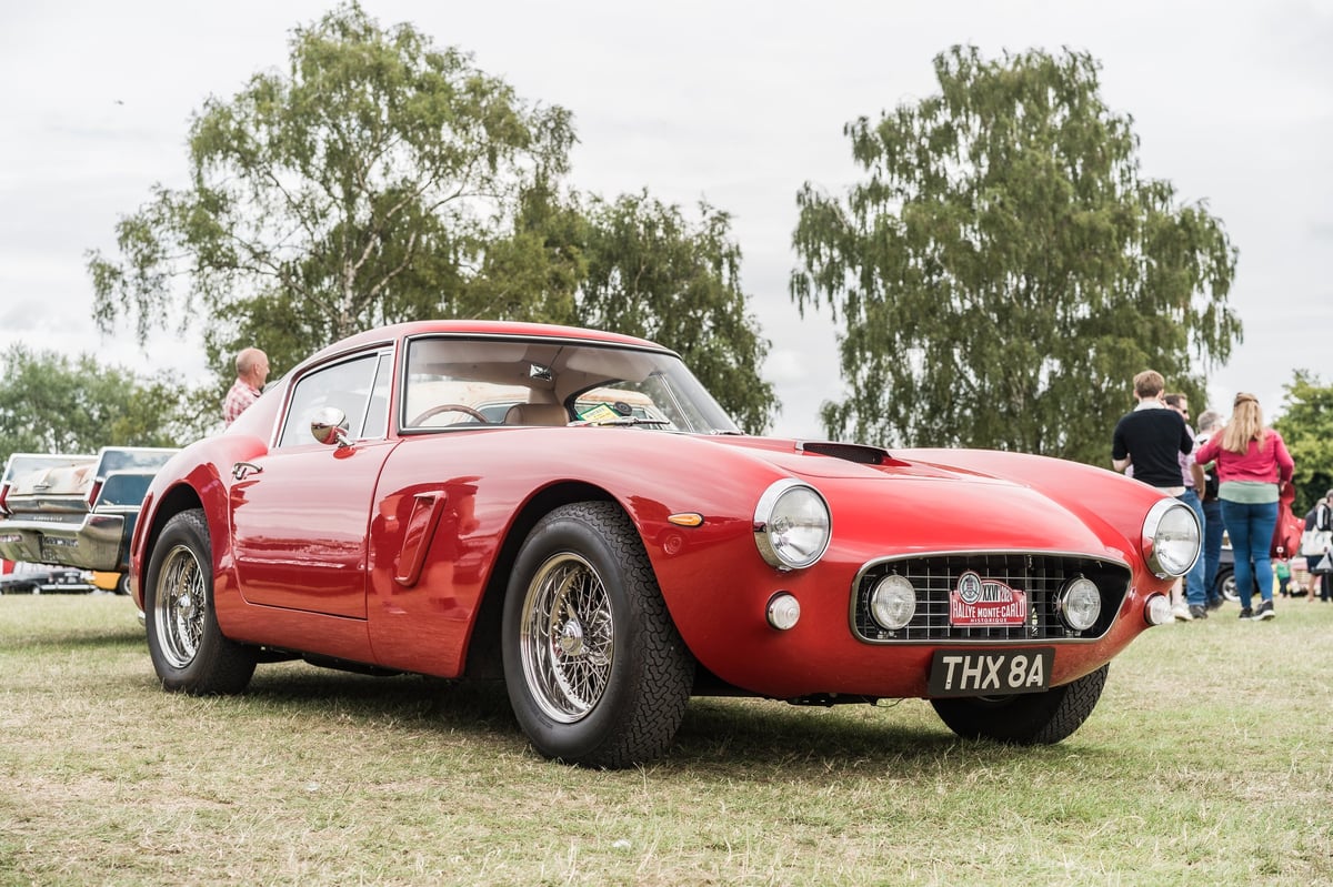 A red Ferrari 250 SWB replica is displayed at the Tarporley Classic Car Auction