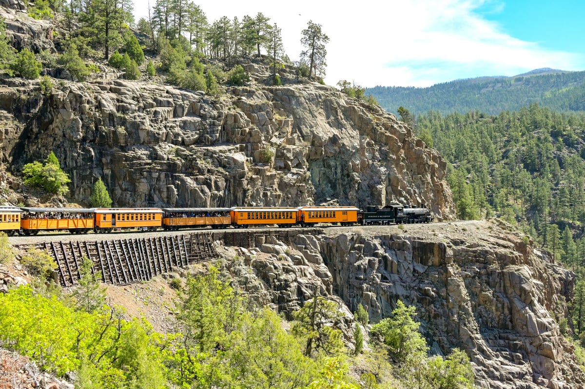 Steam engine on mountain railway