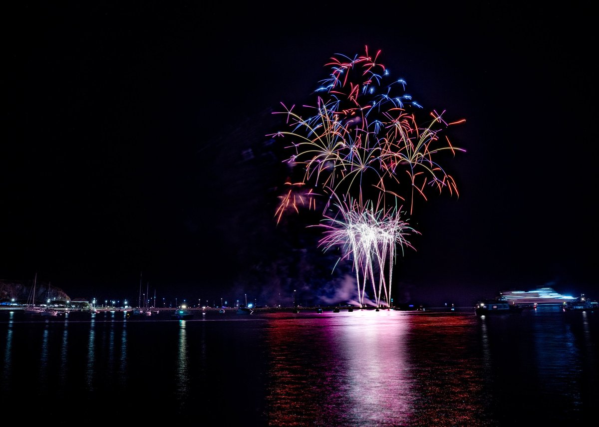 Fireworks over the water at a luxury Caribbean celebration