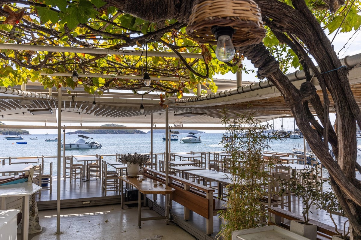 Traditional Greek seaside taverna in Skiathos island, Greece