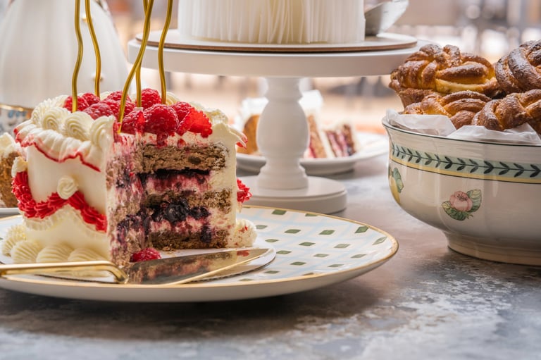 Holiday celebration cake in warm festive lighting