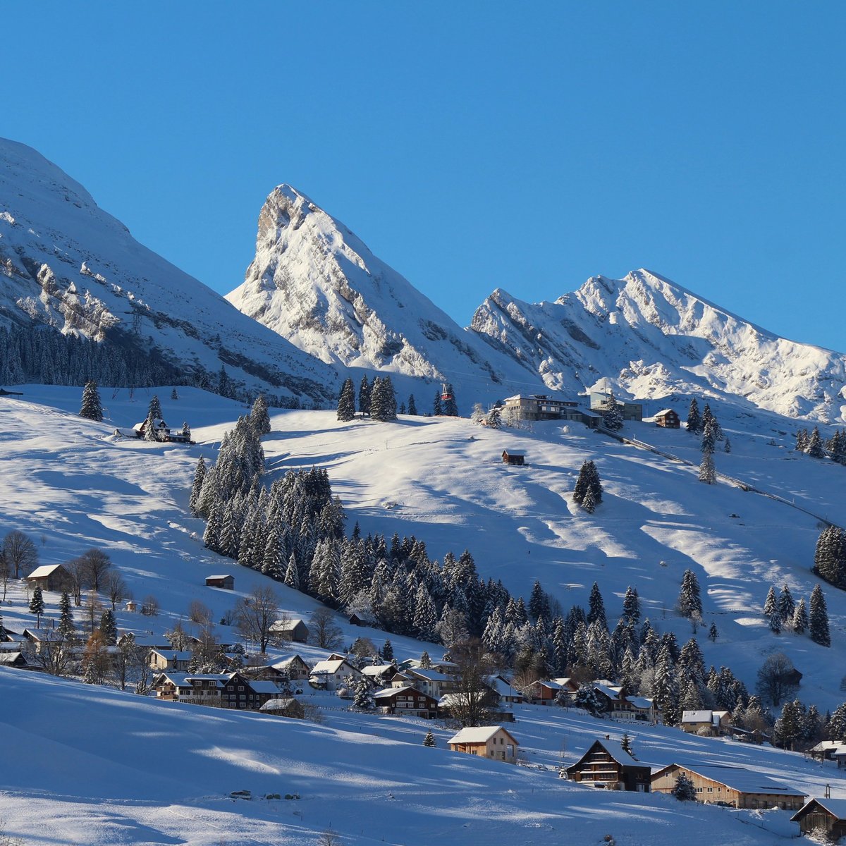Peaks of the Churfirsten Range in winter, Toggenburg Valley, Switzerland.