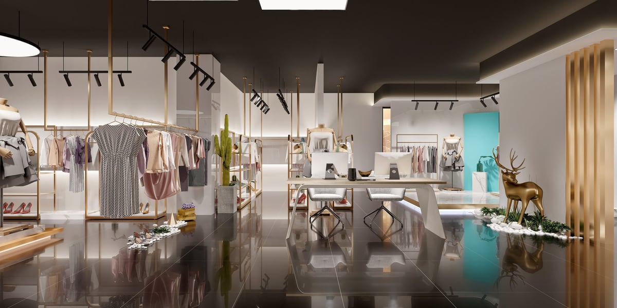 360 degree view cloth shop, fashion store interior